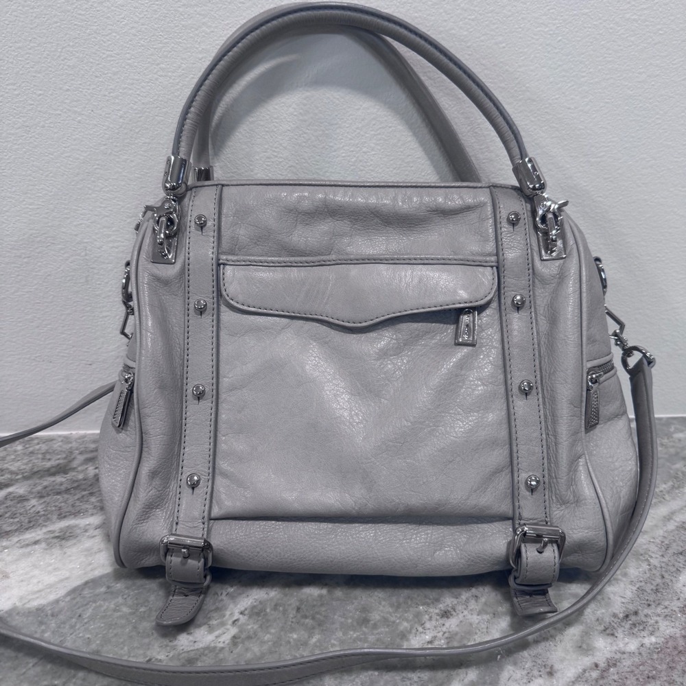 Rebecca Minkoff Regan Satchel Grey Pebbled Leather Silver Hardware Crossbody Bag - Picture 7 of 16